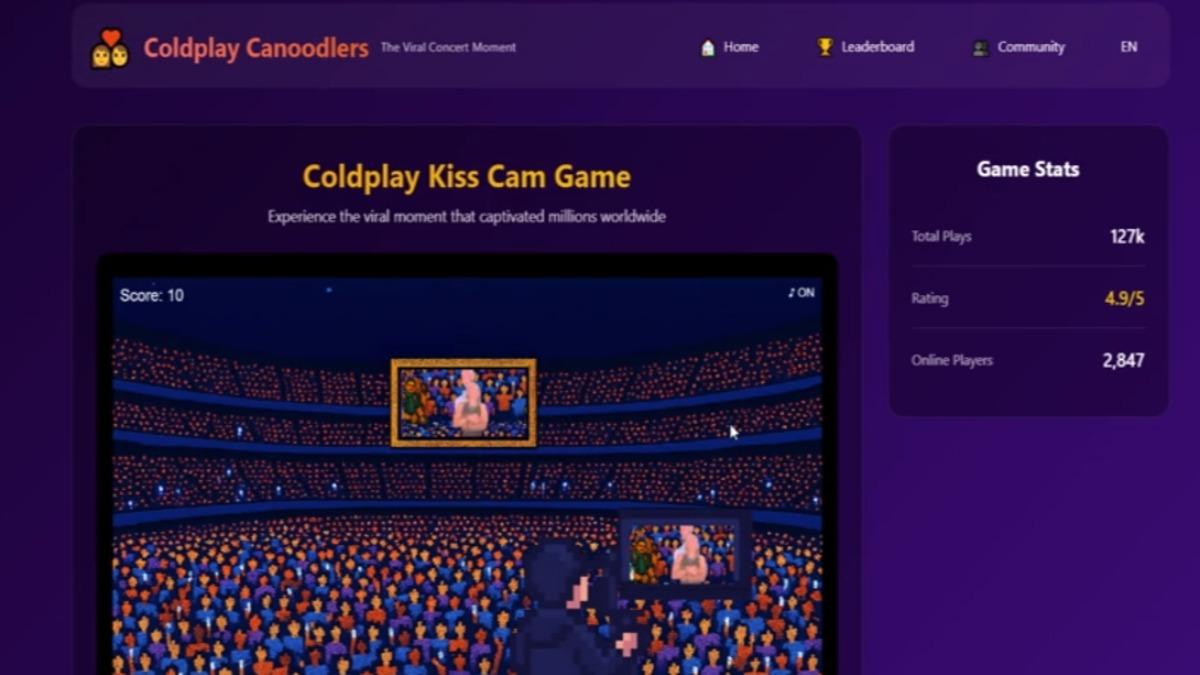 英國搖滾天團Coldplay演唱會上的偷情插曲爆紅，有遊戲開發者設計同款抓姦遊戲。（圖／翻攝Coldplay Canoodlers）