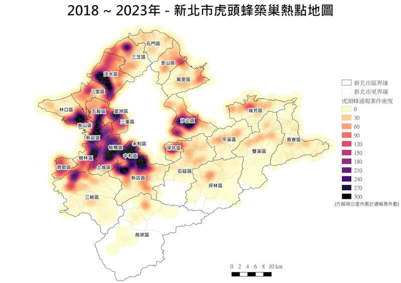 新北市虎頭蜂築巢熱點地圖。（圖／動保處提供）