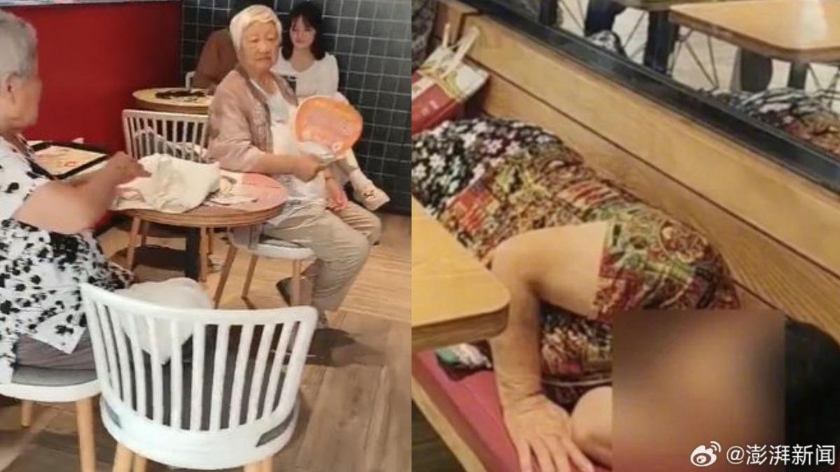 老人們在店家裡打牌、躺平睡覺。（圖／取自微博）
