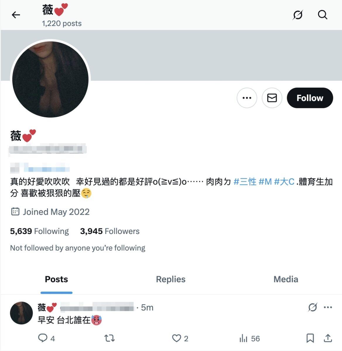 一名化名「薇薇」的偽娘。(圖/翻攝自X)
