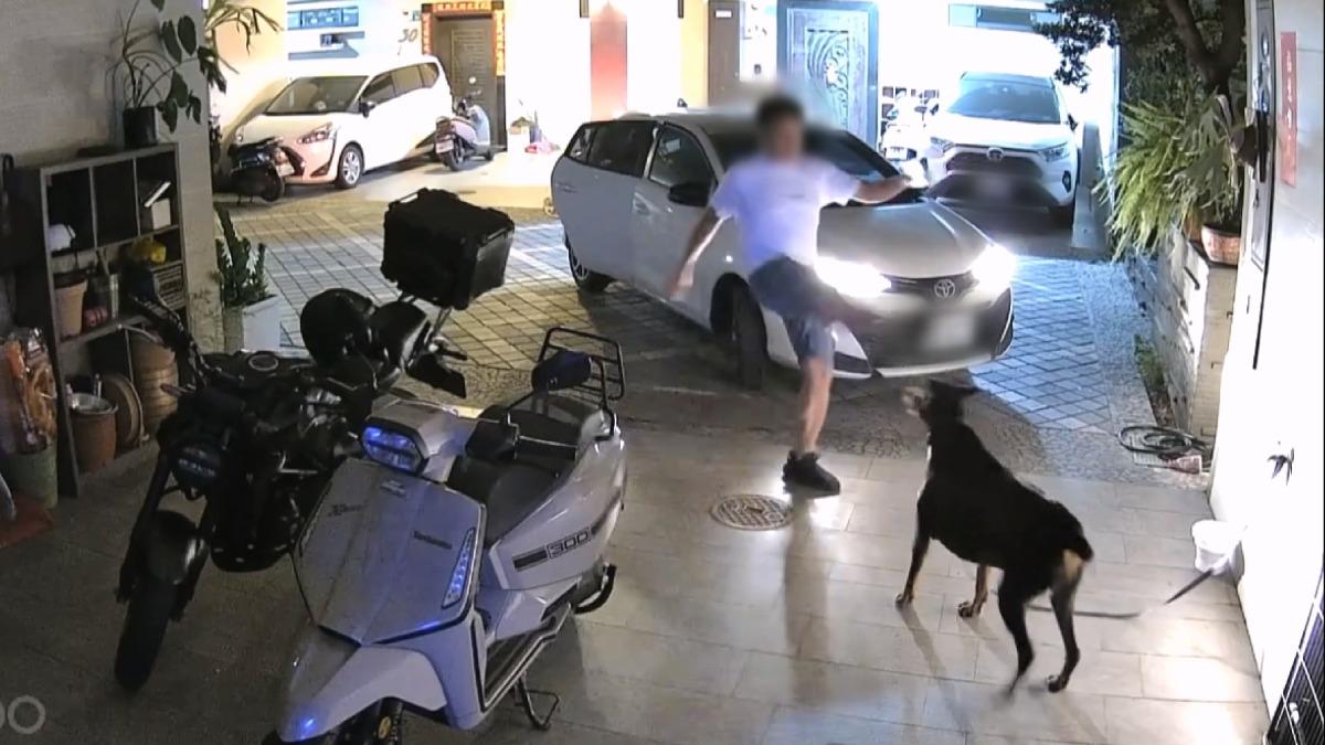 小狗起身吠了一聲，沒想到卻惹怒副駕駛座的男子，他一下車用腳踢了好幾下（圖／翻攝社會事新聞影音）