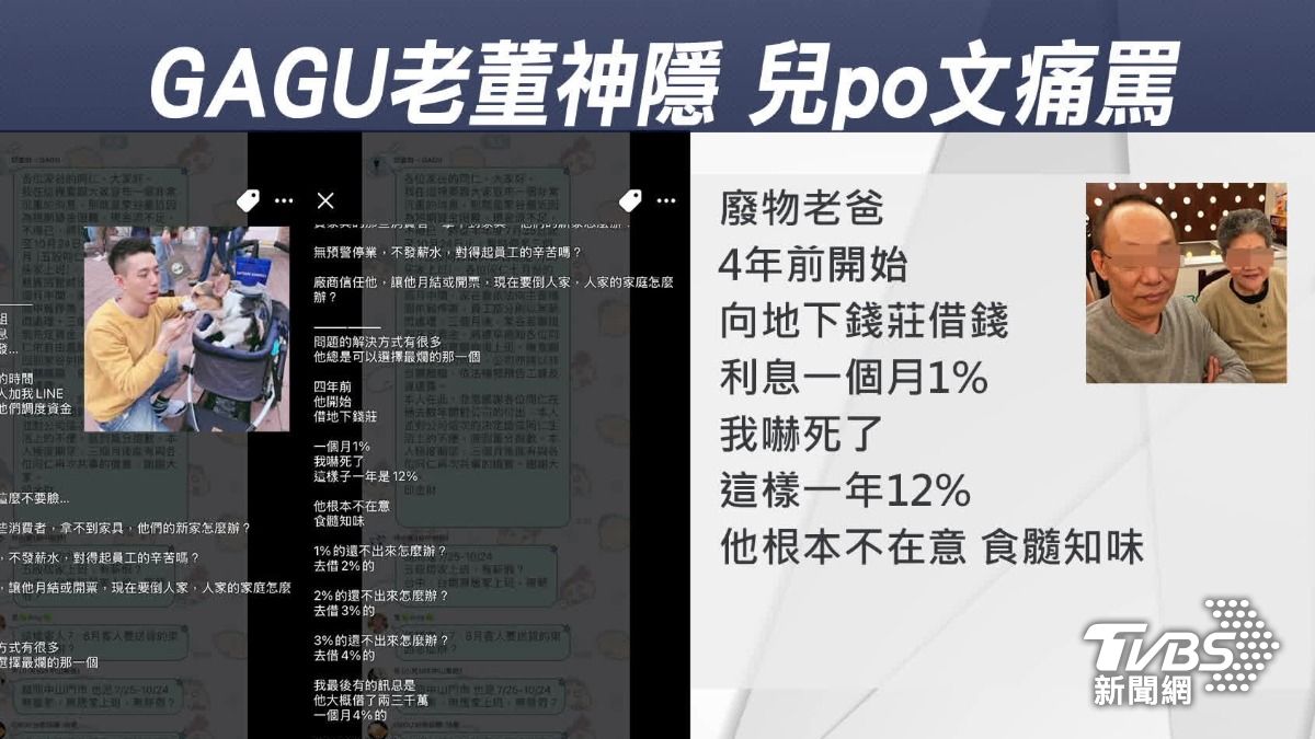 GAGU停業,老董神隱,兒嗆爸爛人。(圖/TVBS)