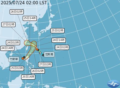 范斯高、竹節草雙颱路徑潛勢預報。(圖/氣象署)