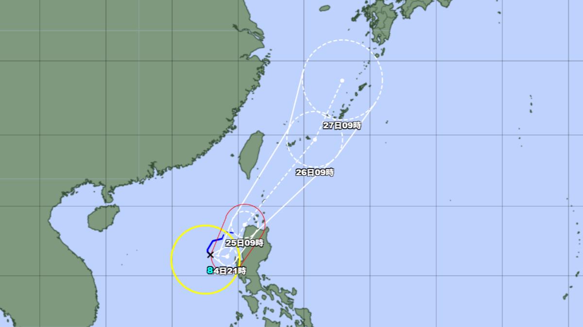 日本氣象廳預估竹節草颱風路徑。(圖/翻攝自日本氣象廳)