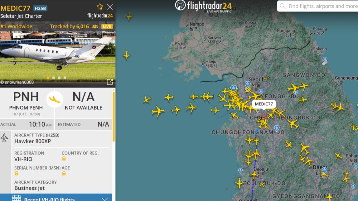 洪森的私人飛機在flightradar24上引來超過6000名網友追蹤。(圖/翻攝自flightradar24)