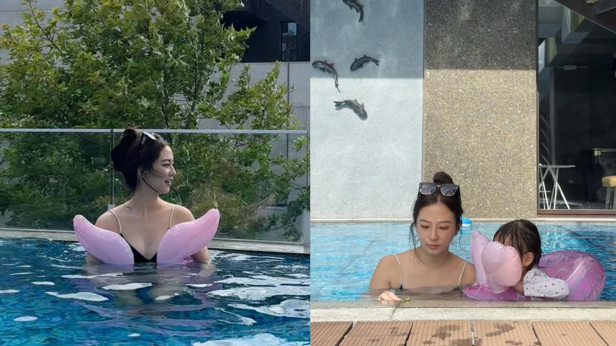 周曉涵在IG分享,自己和三歲的姪女在泳池戲水的美照。(圖/翻攝自周曉涵IG)