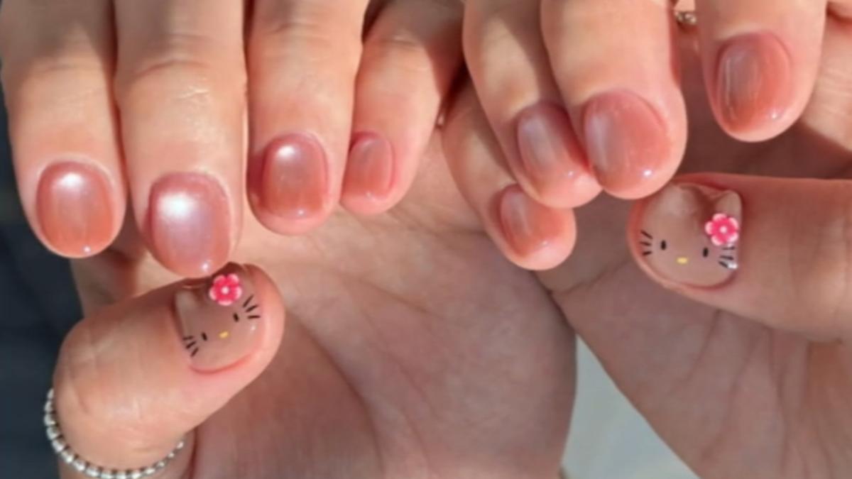 Hello Kitty美甲旋風,豹紋、貓眼「可甜可鹽」。(圖/翻攝IG:low.nail)