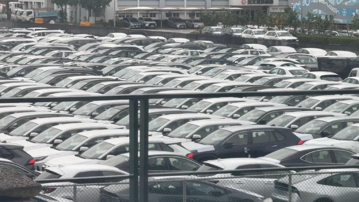 車市冷颼颼,保稅倉庫車滿為患。(圖/TVBS)