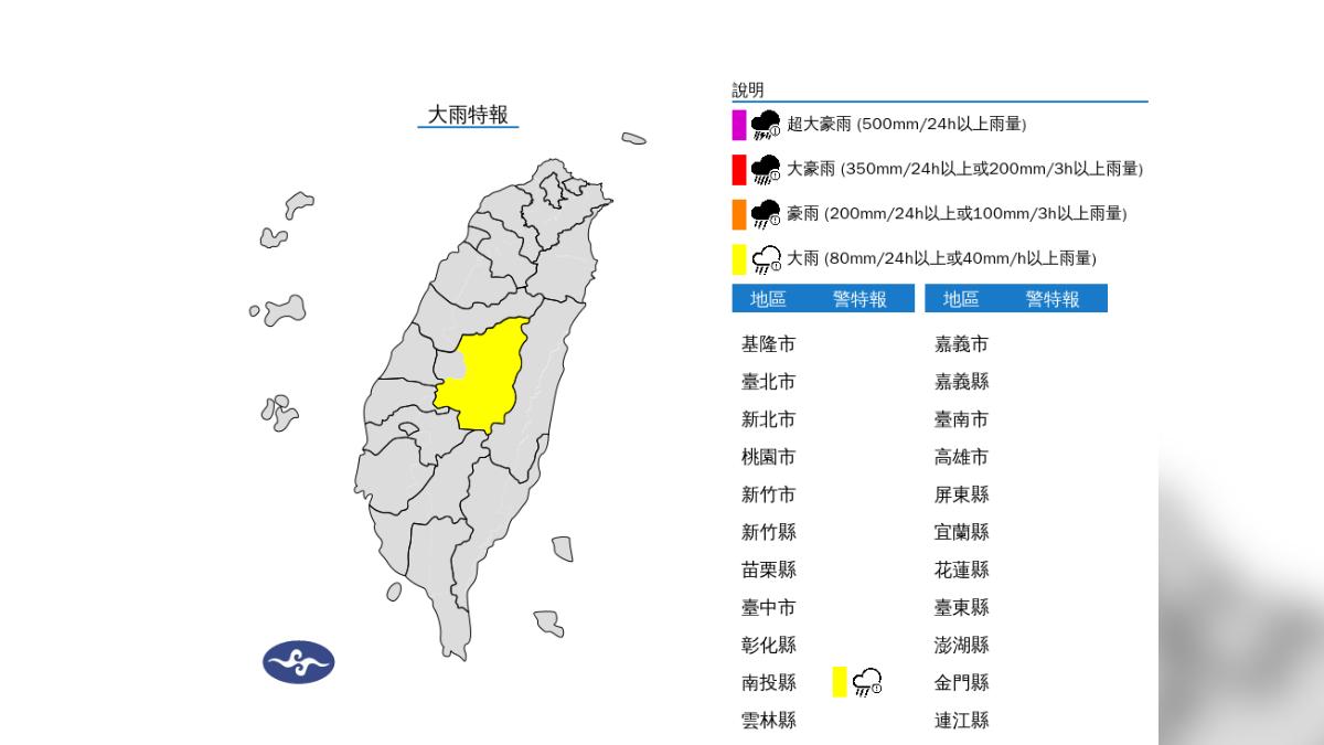 天氣/低壓帶衝台灣!大雨特報下到晚 最新警戒區曝