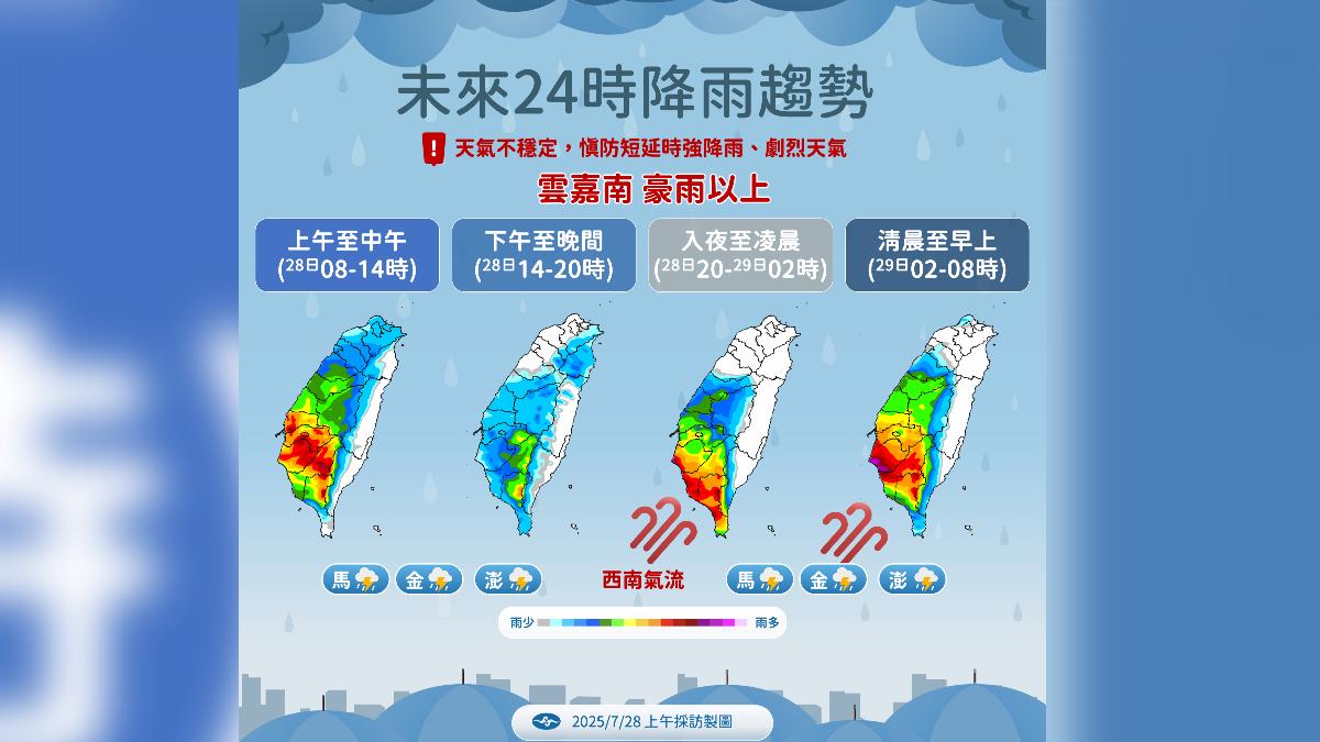 未來24小時降雨趨勢。(圖/氣象署提供)