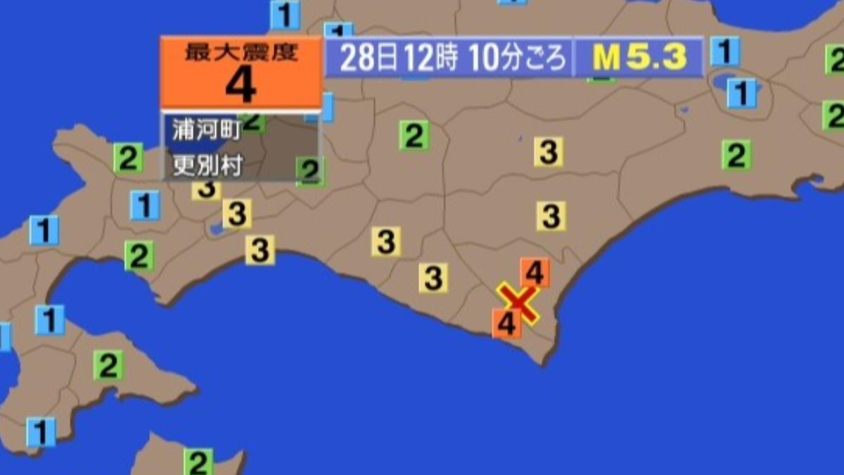 快訊/北海道發生規模5.3地震 最大震度4