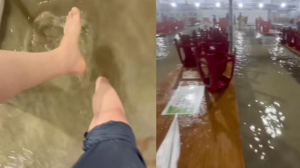 嘉義台積電AP7廠「水淹整片」 員工無奈捲褲管泡泥水裡