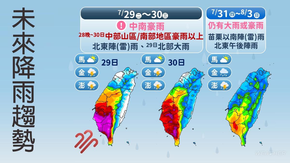 全台未來一週天氣仍不穩定,尤其中南部務必慎防致災降雨。(圖/TVBS)
