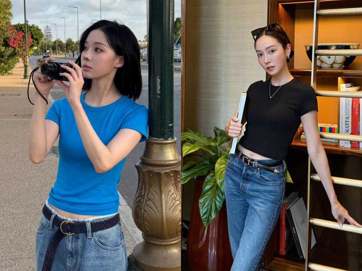 T恤搭配皮帶，讓整體造型更有型。（圖／翻攝自IG@imwinter、jessica.syj）