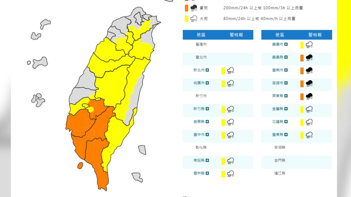 天氣/西南氣流續發威!氣象署發豪雨特報 山區留意土石流