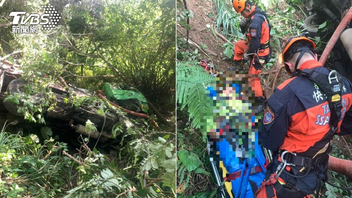 現場為水泥預拌車與廂型車事故,造成2人無生命跡象送醫。(圖/TVBS)