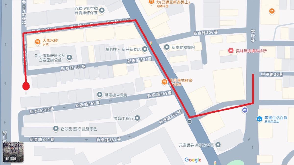 陳姓嫌犯拖行李箱路線。（圖／GoogleMaps）
