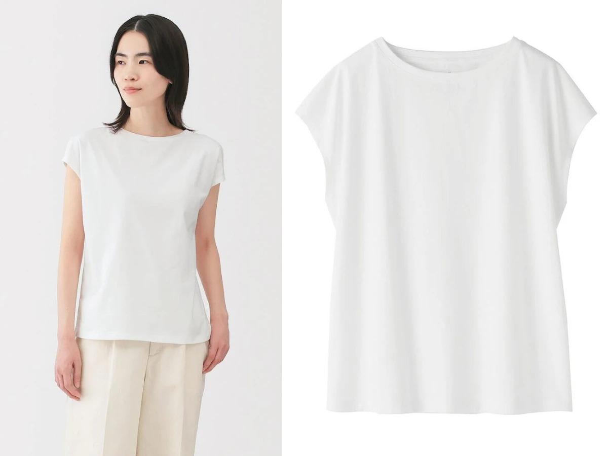 無印良品 MUJI 天竺法式袖T恤。（圖／無印良品提供）