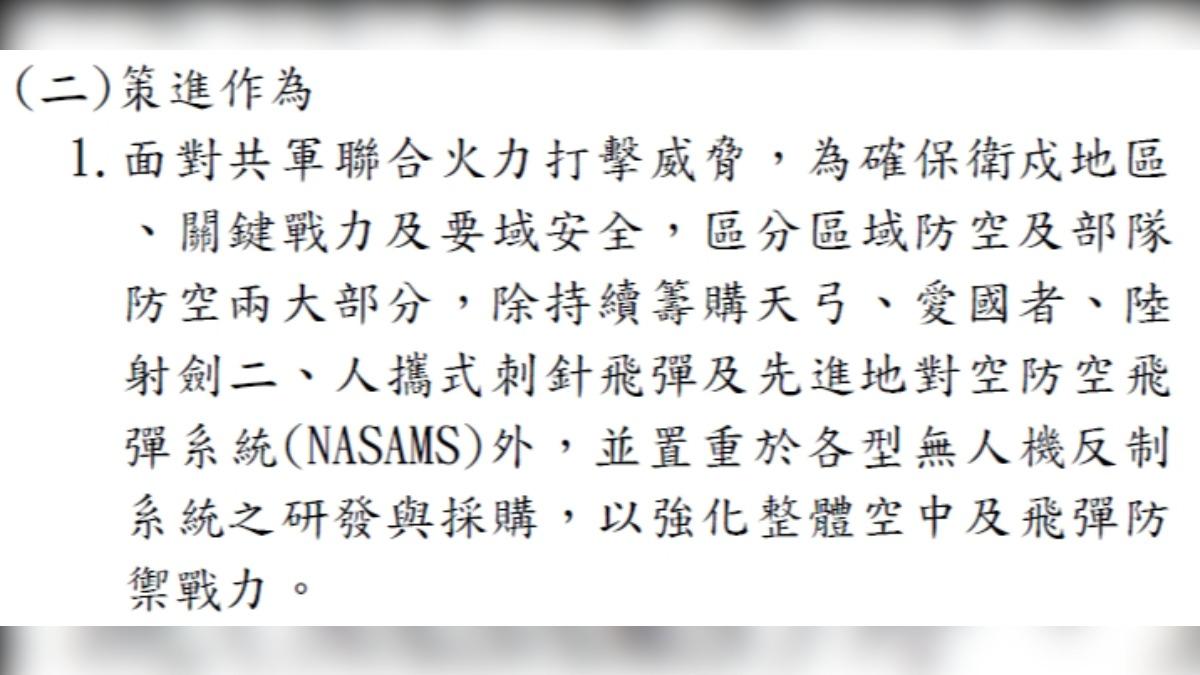 國防部日前送交立院的漢光演習檢討報告中,對國軍反制無人機的做法和能力,僅用一句帶過。