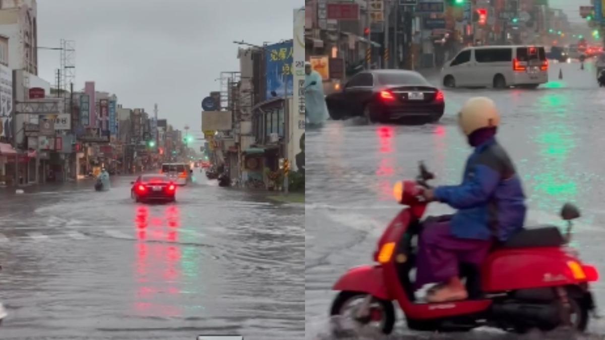 汽機車泡在水中。(圖/翻攝自 記者爆料網)