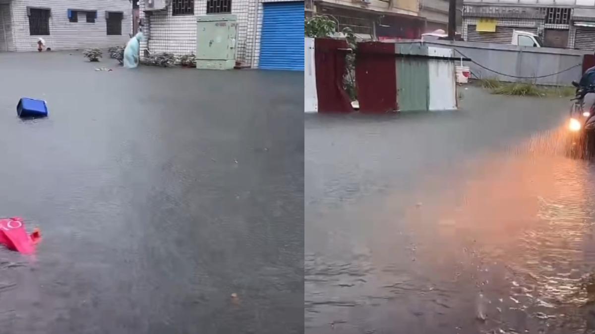 有民眾的物品漂在水面上,淹水情況慘重。(圖/翻攝自 記者爆料網)