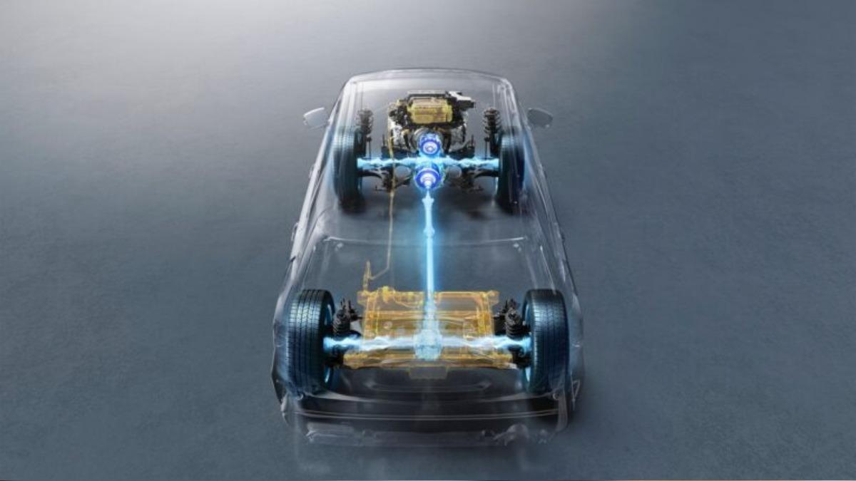 「Strong Hybrid」油電複合動力系統在純電行駛時可透過傳動軸將動力分配到前後輪。(圖/ Subaru提供)