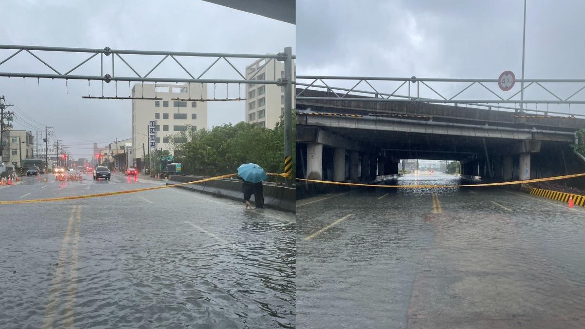 台南市安定區公所已針對淹水區封路。(圖/翻攝自安定區公所臉書)