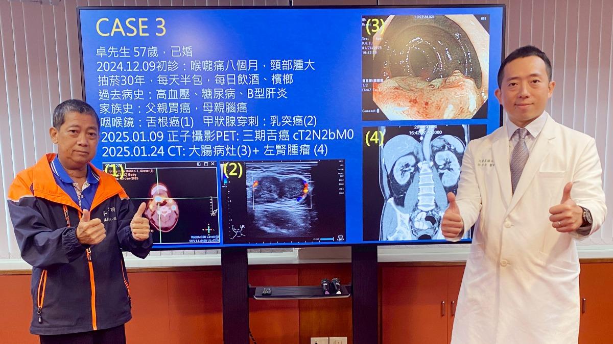 為了不讓家人難過,卓男(左)便決定面對病魔,林俊余(右)和團隊動複合型達文西手術切除腫瘤。(圖/台中榮總提供)