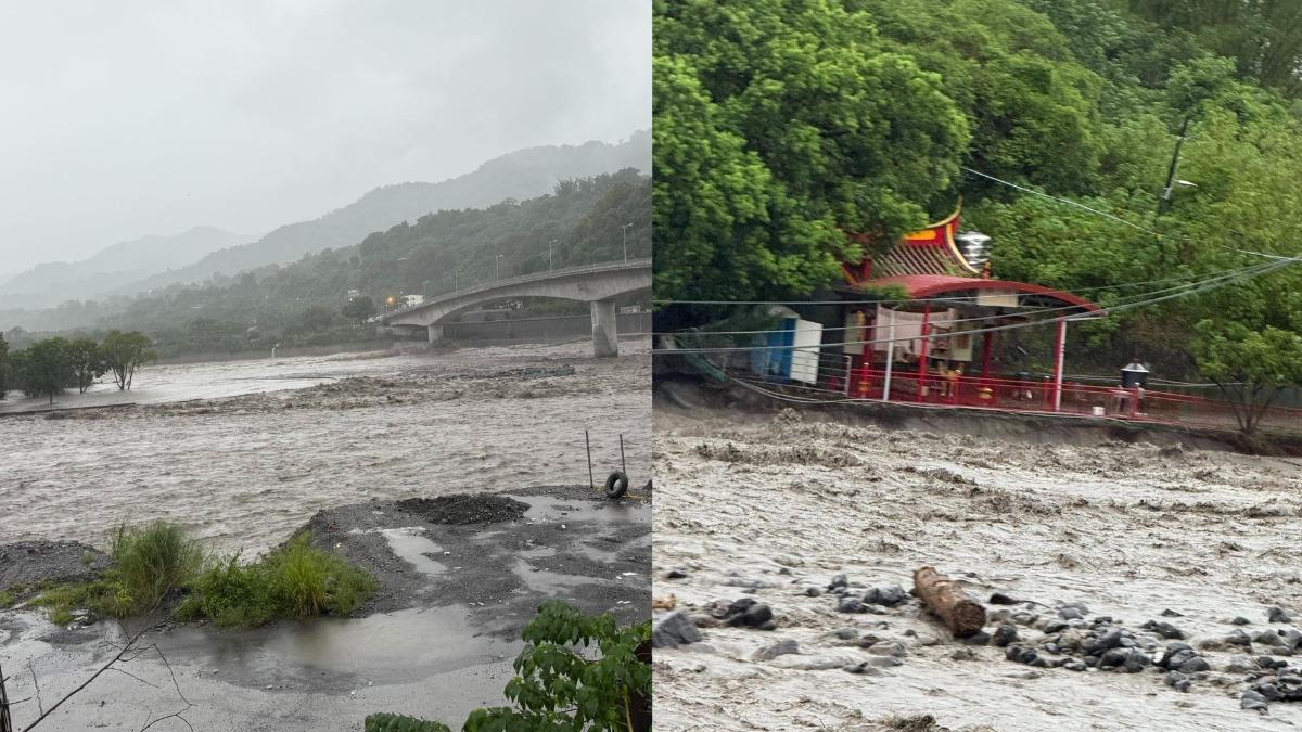 連日降雨導致溪水暴漲,恐怕會發生溢流。(圖/取自六龜大小事)
