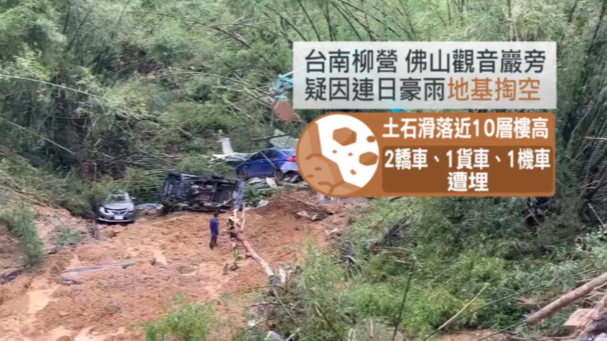 豪雨釀災,屋主心痛表示車庫突沒了,但還好只是5車損、無人傷。(圖/TVBS)