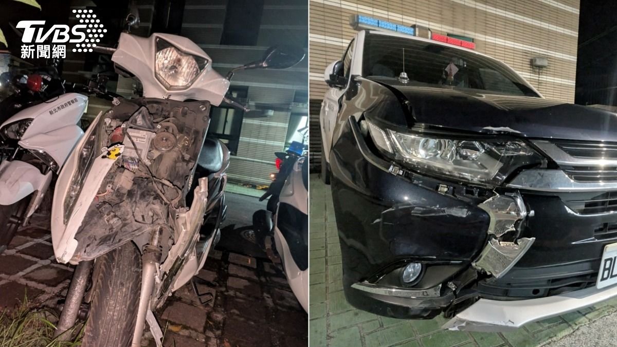 阮男騎機車撞上警車車頭,最後摔車被捕。(圖/TVBS)