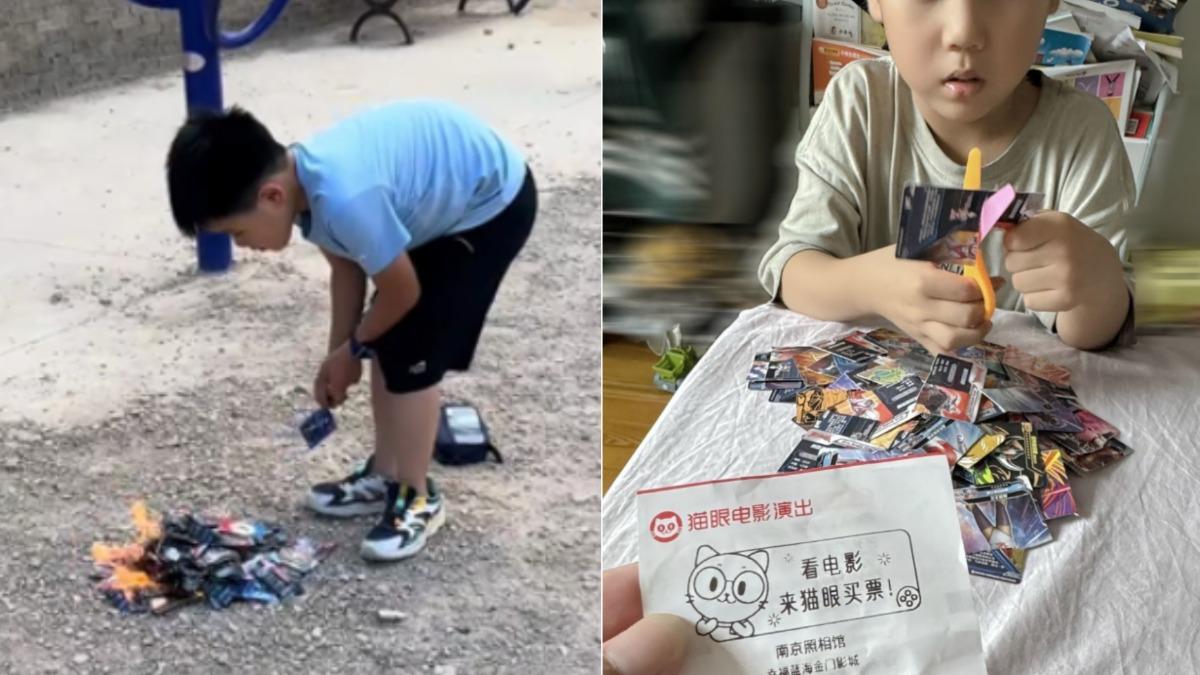 似乎有中國的孩童在看完南京照相館後,立即回家燒毀(或剪掉)了日漫卡片。(圖/截自X@whyyoutouzhele)