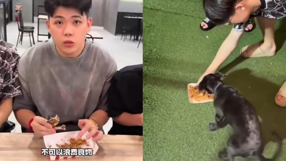 3人還將其餘的雞骨頭包回家餵狗。(圖/翻攝自微博@毛骨悚然的奇闻)