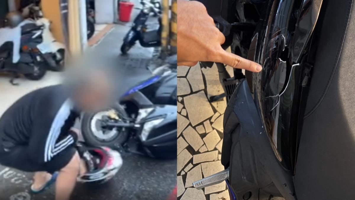 兩騎士發生行車糾紛，男子拿安全帽砸機車。（圖／左圖 翻攝自 _________2.3cm Threads、右圖 TVBS）
