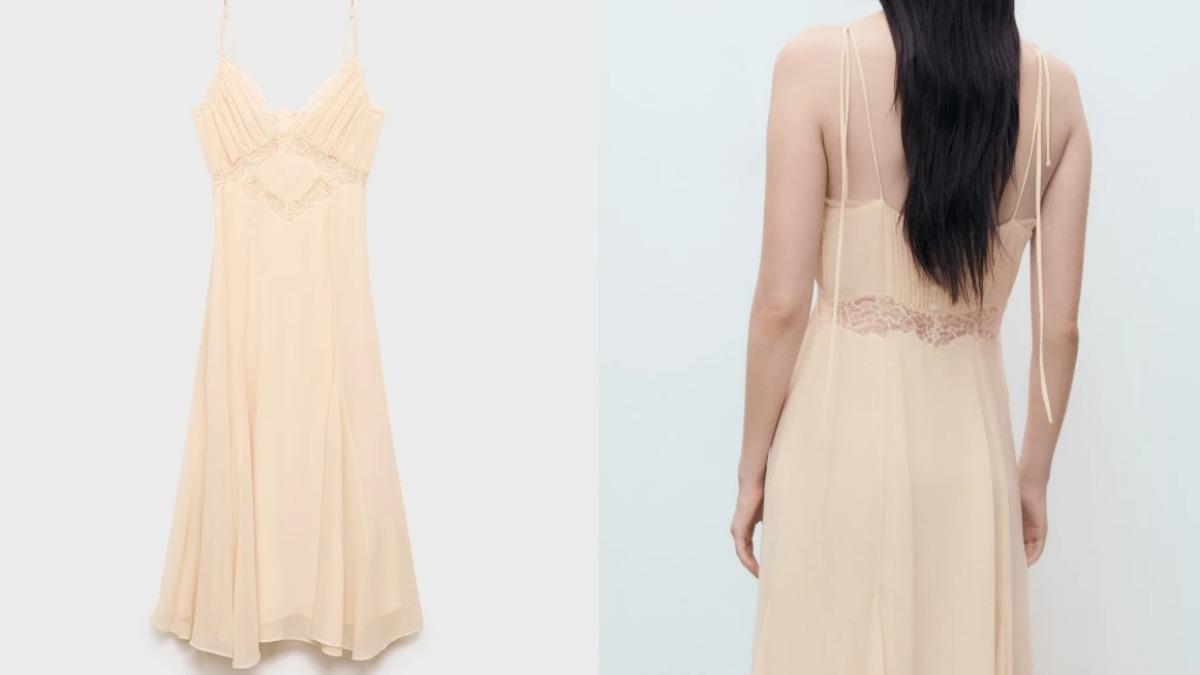 Mango LACE CAMISOLE DRESS 是今年最熱門的單品之一。(圖/翻攝自Mango、IG@bellahadid)
