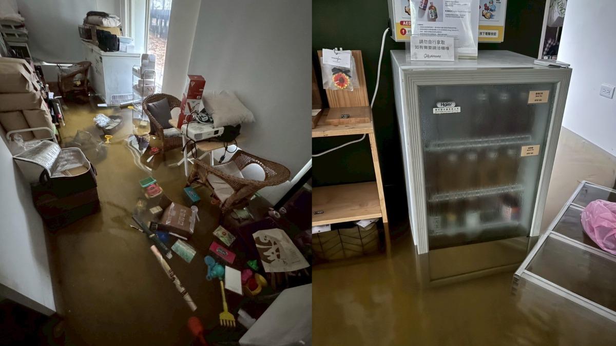 咖啡廳中的物品皆泡在水中。(圖/蕭越授權提供)