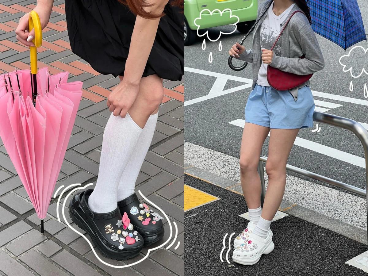 拖鞋搭配襪子有讓腿型更修長的視覺效果。（圖／翻攝自IG@crocskorea）