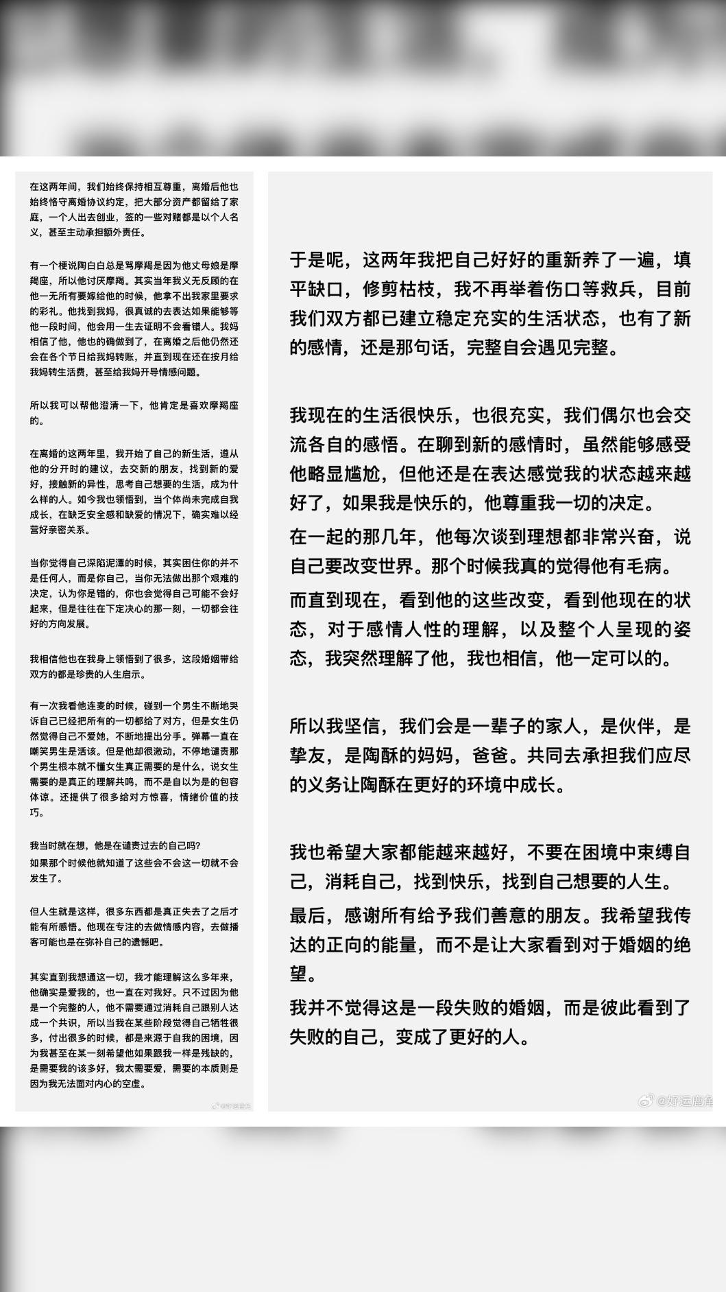 陶白白前妻揭露離婚主因。(圖/翻攝自微博)