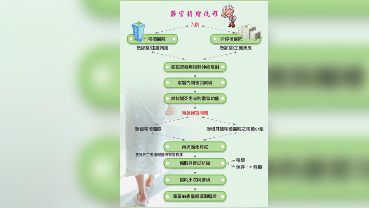 台灣器官捐贈流程。(圖/截自社團法人中華民國器官捐贈協會官網)