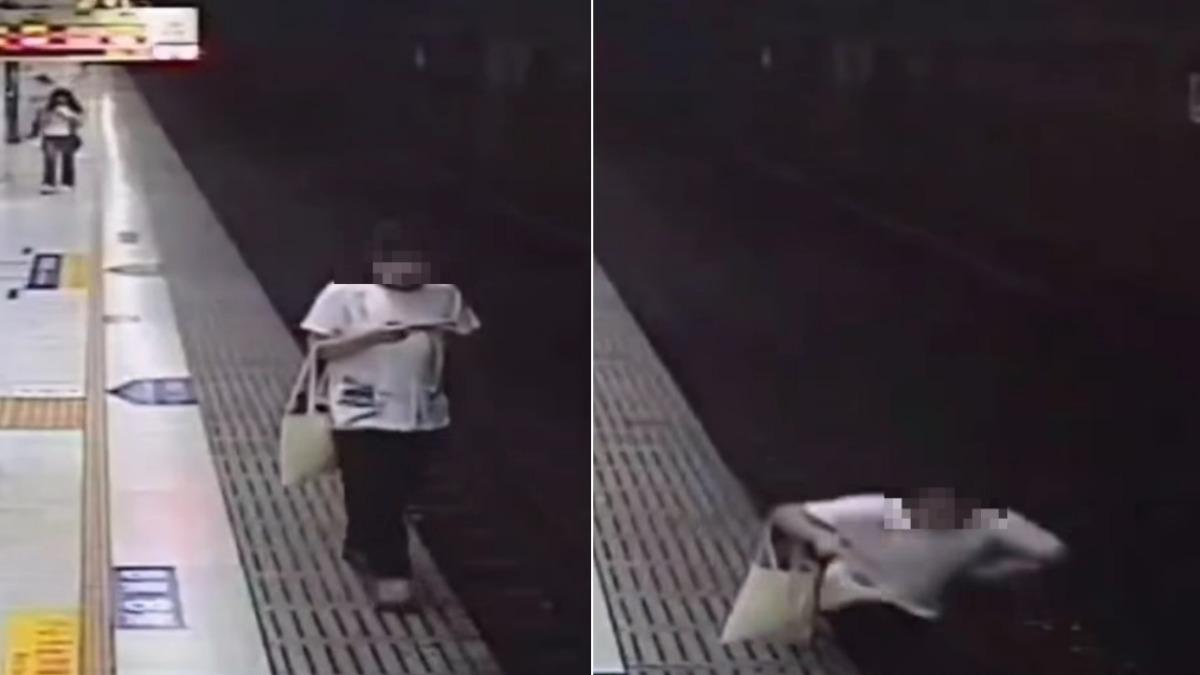板橋車站落軌!男認真滑手機沒看路 下秒踩空摔下月台