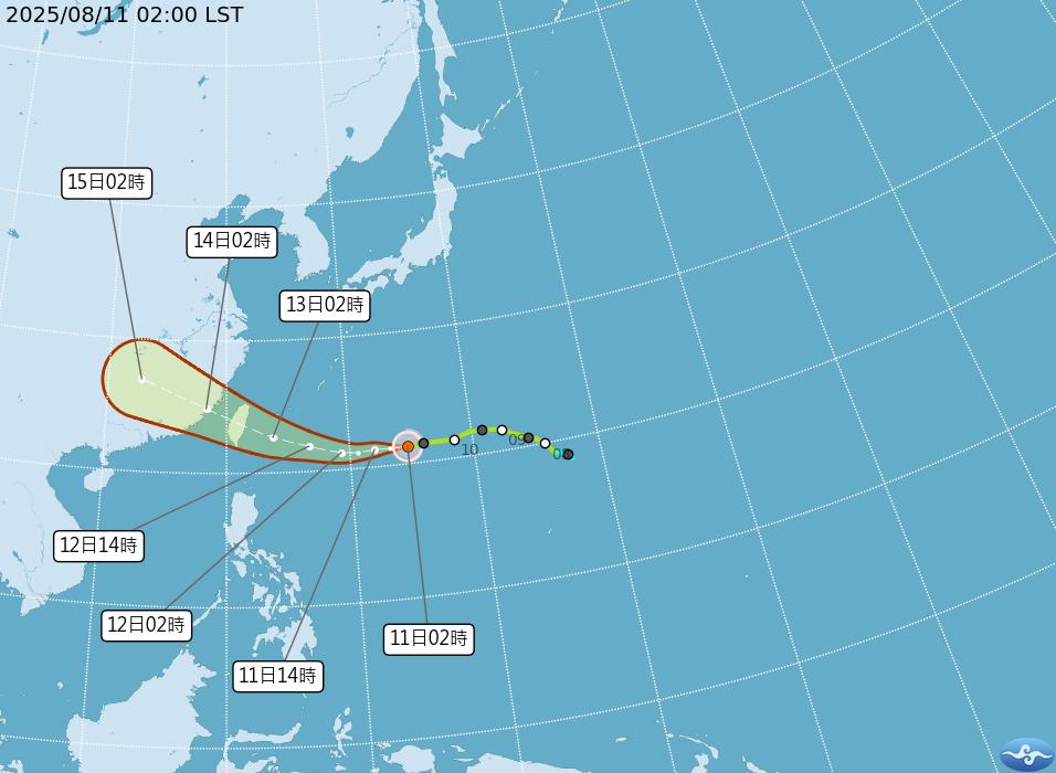 楊柳颱風最新預測路徑。(圖/氣象署)