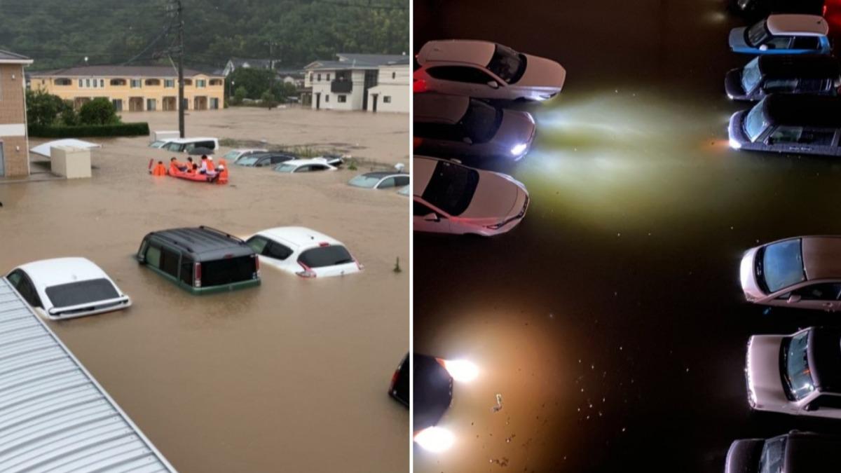 熊本破紀錄暴雨災情曝!河川暴漲、車輛半身泡水 市區街道全淹