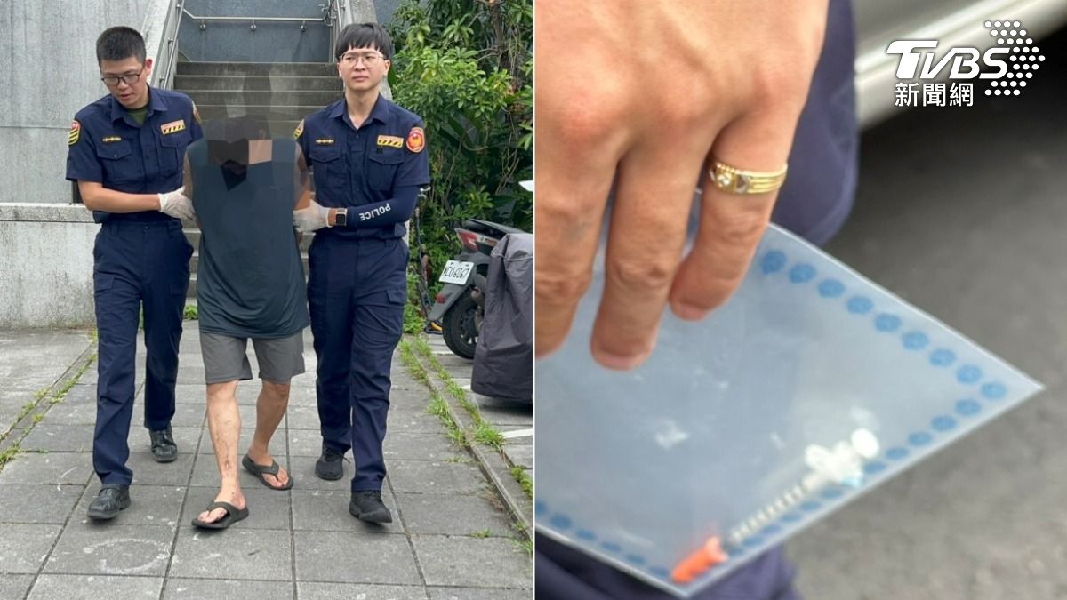 葉姓駕駛涉嫌毒駕被送辦,警方在車上查獲注射用針筒。(圖/TVBS)