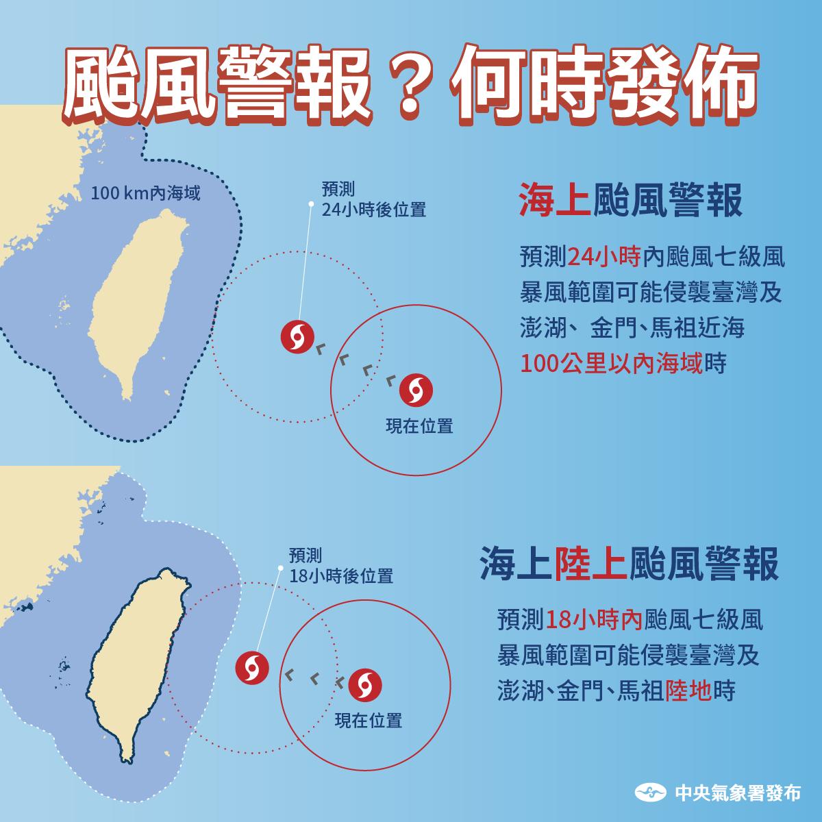 颱風警報發佈時間。(圖/氣象署)