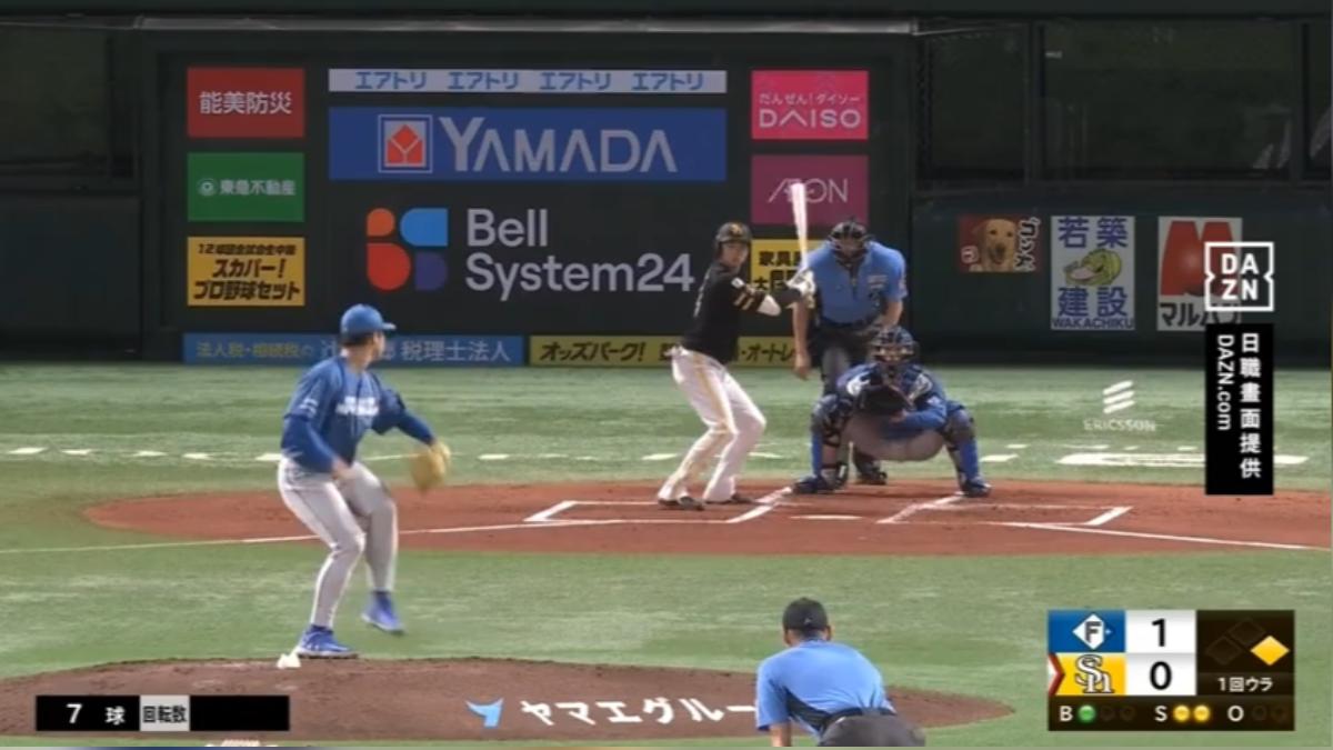 孫易磊一軍首度擔任先發失兩分,共投3.1局60顆球。(圖片來源/DAZN.com)