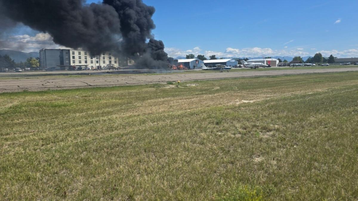 美國蒙大拿機場發生飛機相撞意外，造成兩人輕傷。　（圖／Flathead County Sheriff’s Office提供）