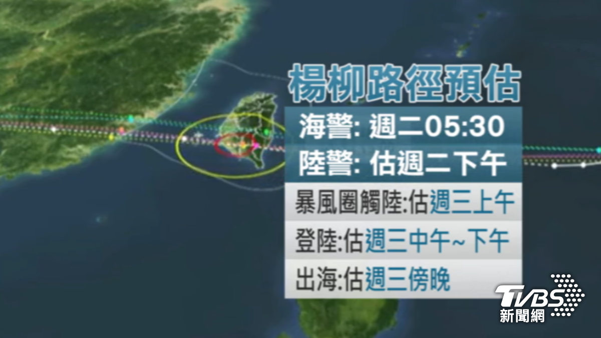 楊柳路徑預估，僅影響週三一天。（圖／TVBS）