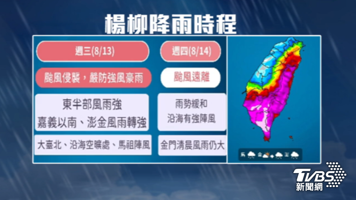 週三要防狂風暴雨，颱風近中心可能颳16級風。（圖／TVBS）