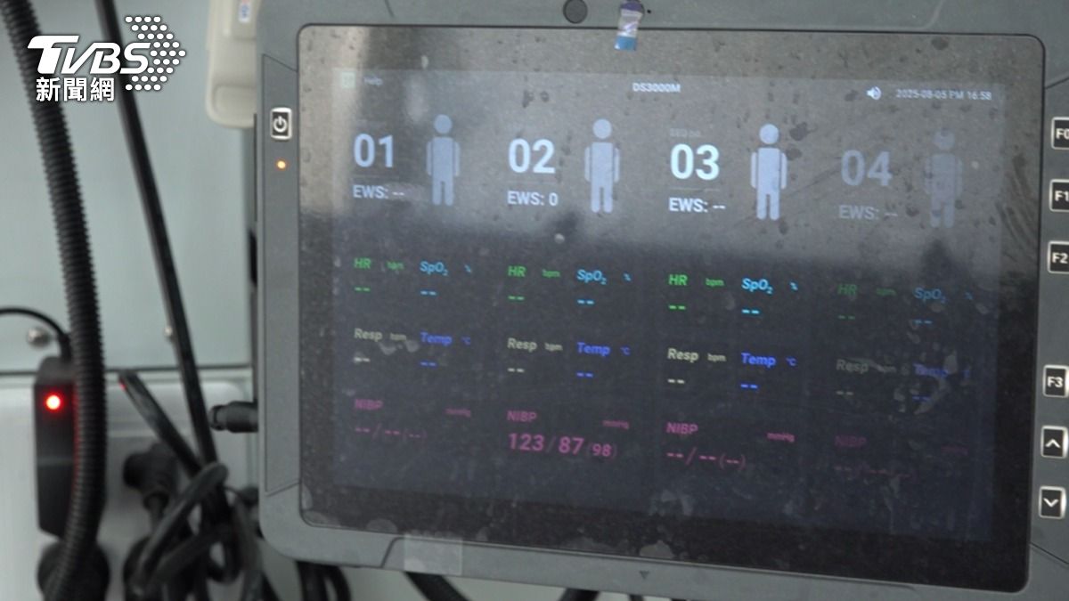 新型野戰救護車車上配備的生命監測系統,可讓隨車衛勤人員同時掌握四位傷患的健康狀況。(圖/TVBS)