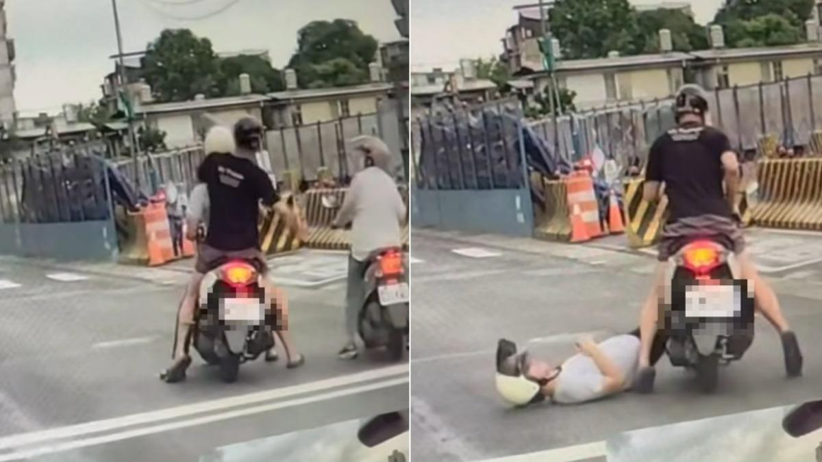 口角糾紛?新北機車後座黑衣男勒頸騎士猛K臉部 離譜畫面曝